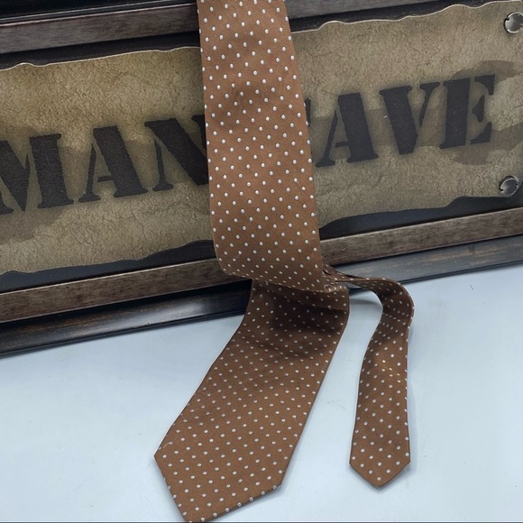Ike Behar Brown White Polka Dot Silk Tie - Picture 2 of 6